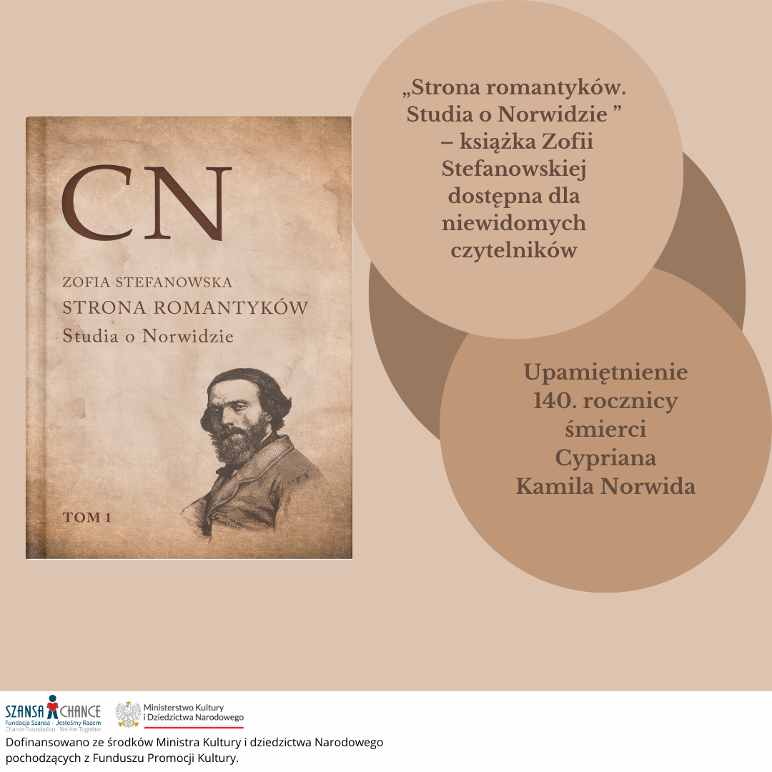 Plakat z okładką książki Zofii Stefanowskiej "Strona romantyków. Studia o Norwidzie"